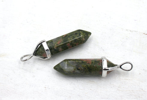 Unakite Gemstone Pendants, 8x38mm, Free Form Pendant, Sold As 1 Piece.